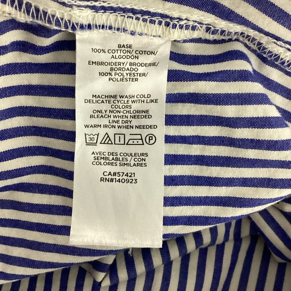 LOFT Dog Stripe Everyday Shirt Blue White Button Down Cotton Medium - Picture 7 of 8